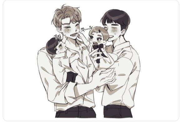 Minwon parenting (Twins and Siru) 👨👨👧👦+👶🏻 by @gyongbee_gun